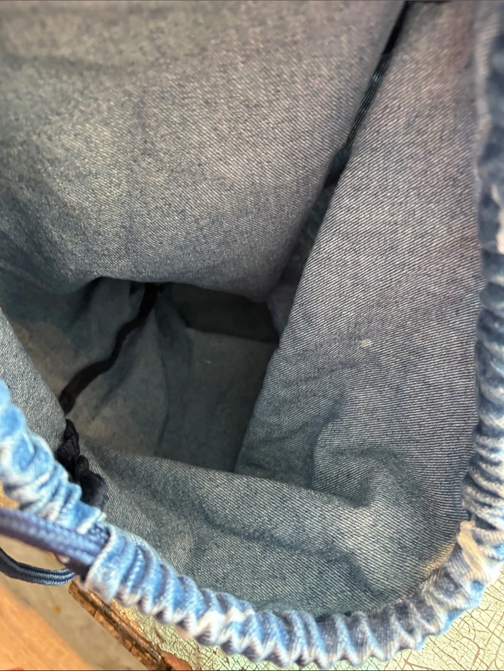Hollister California Blue Denim Logo Drawstring Backpack Bag